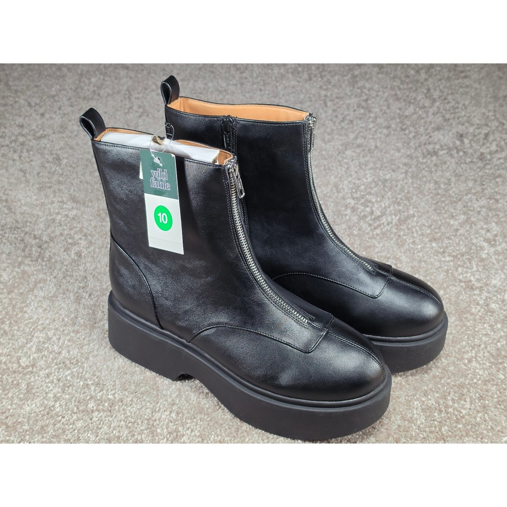 Wild Fable Honor Black Front Zip Platform Ankle Boots Womens 10 Memory Foam New
